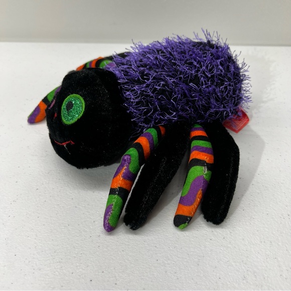 Glitzy Purple and Green Halloween Plush Spider - Picture 2 of 9